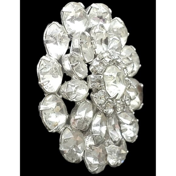 VTG WEISS Brooch Pin Clear Rhinestone Domed Layers Round Marquise Silver Tone - Picture 6 of 16